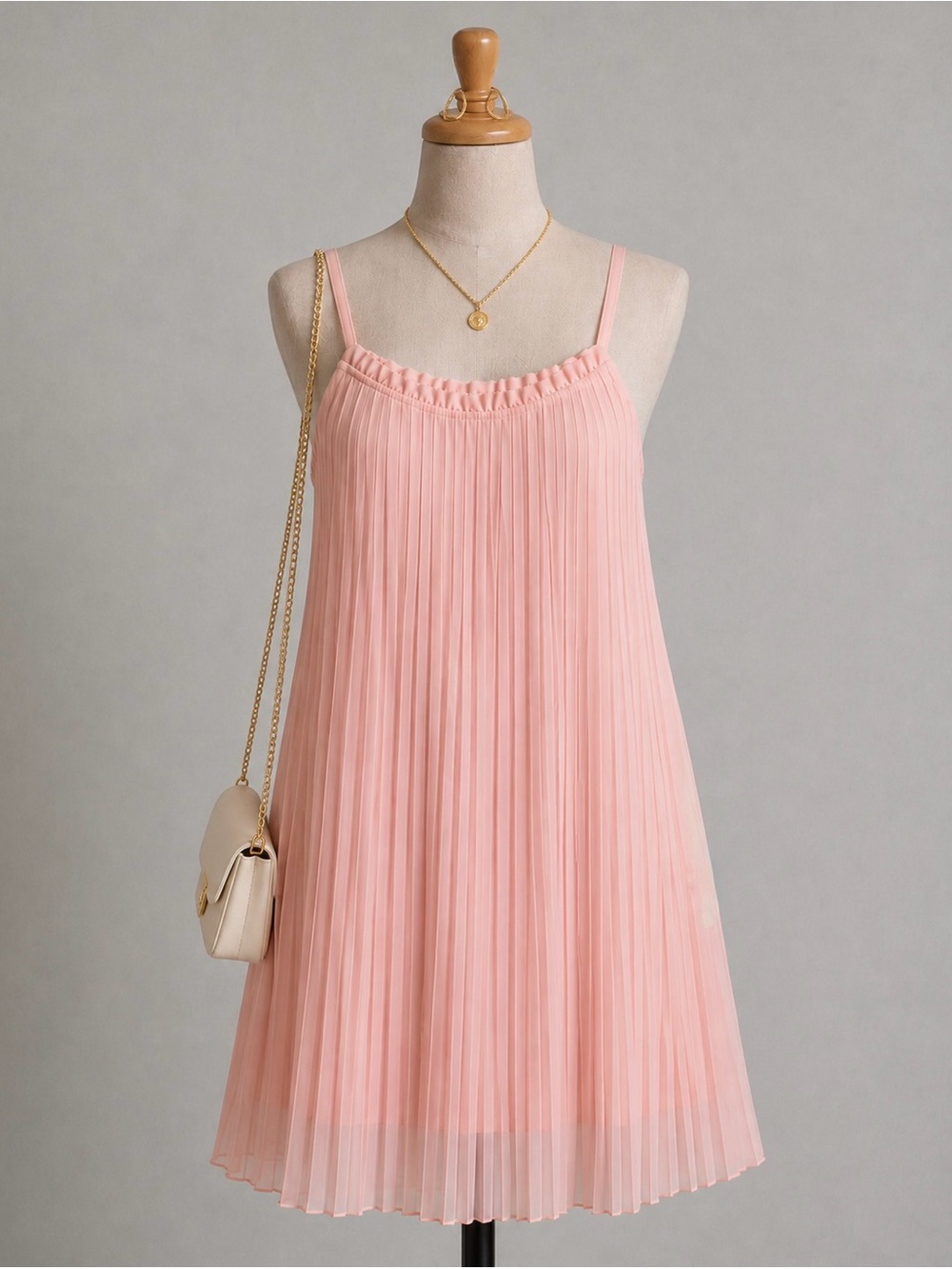 Solemio Dusty Rose Pleated Spaghetti Strap Dress